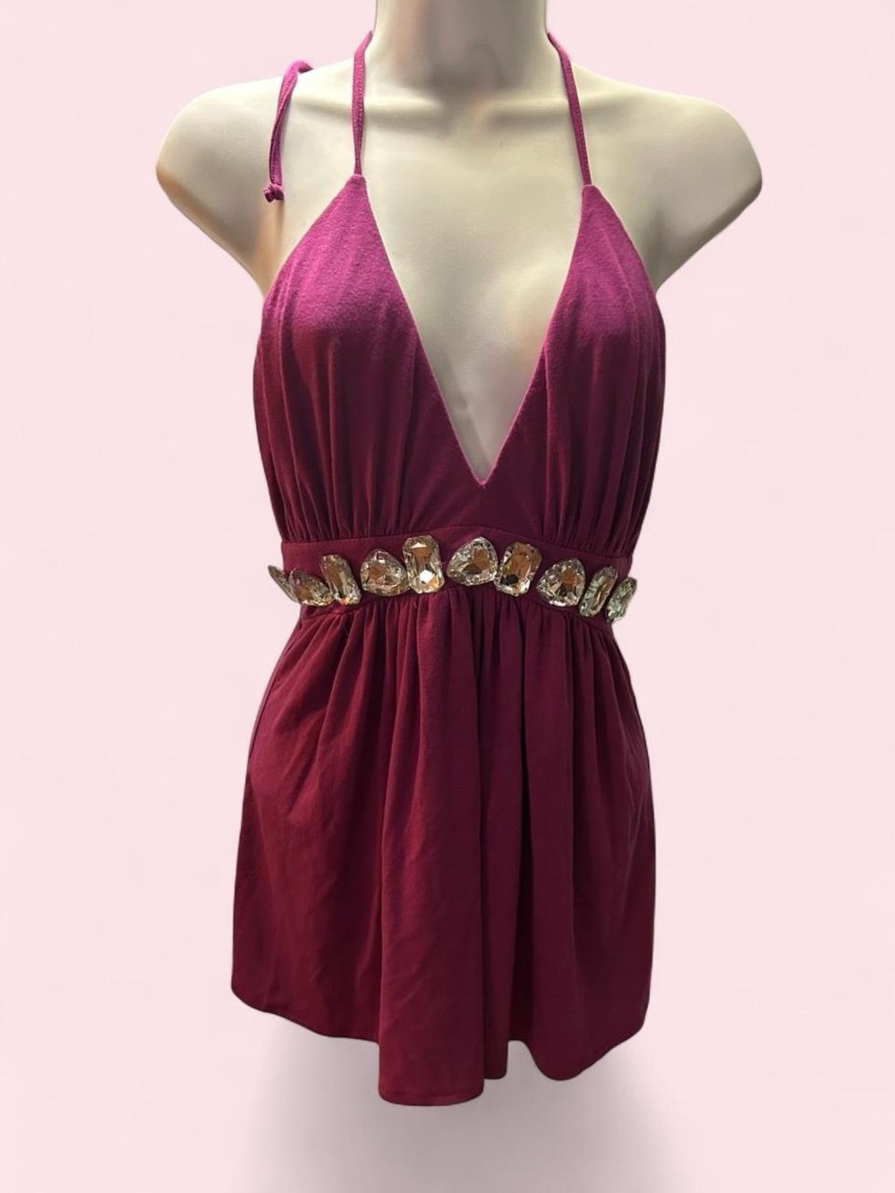 💜Y2K Wet Seal Deep Purple Halter Top with Jeweled Waist💜